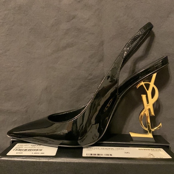 Yves Saint Laurent Women's Opyum YSL Logo Pointed Toe Slingback Pumps. - Picture 6 of 6
